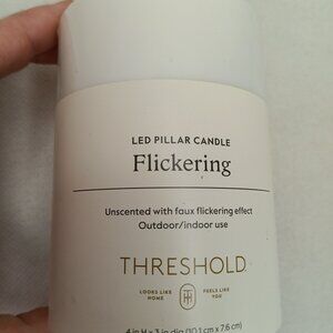 Threshold 4" AA Plastic LED Flameless Pillar Candle Timer White Flickering, new
